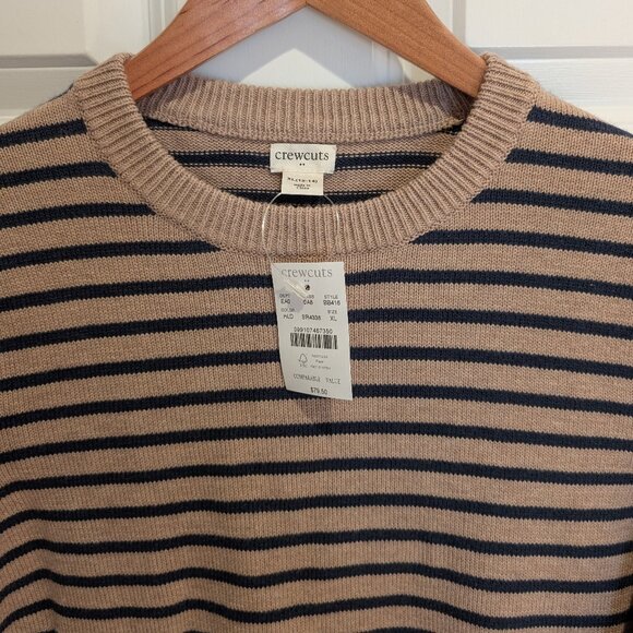 NWT Crewcuts Boys' Striped Elbow-patch Crewneck Sweater brown Navy Size XL - Picture 3 of 9